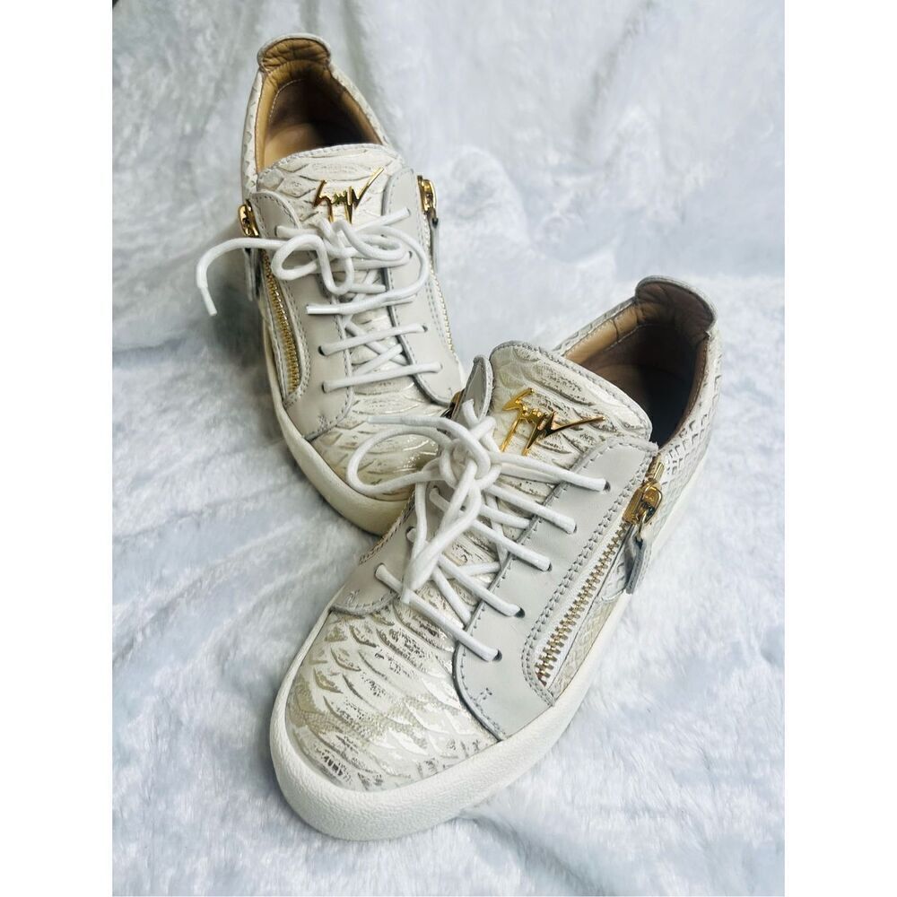 Giuseppe Zanotti Gold/Cream Python Embossed Leath… - image 1